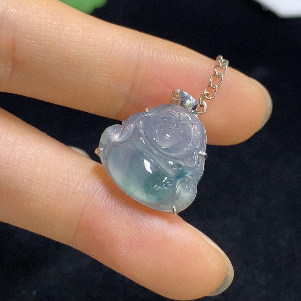 Jadeite Buddha Pendant with 18k Gold Setting, Total Weight Approximately 2.65g