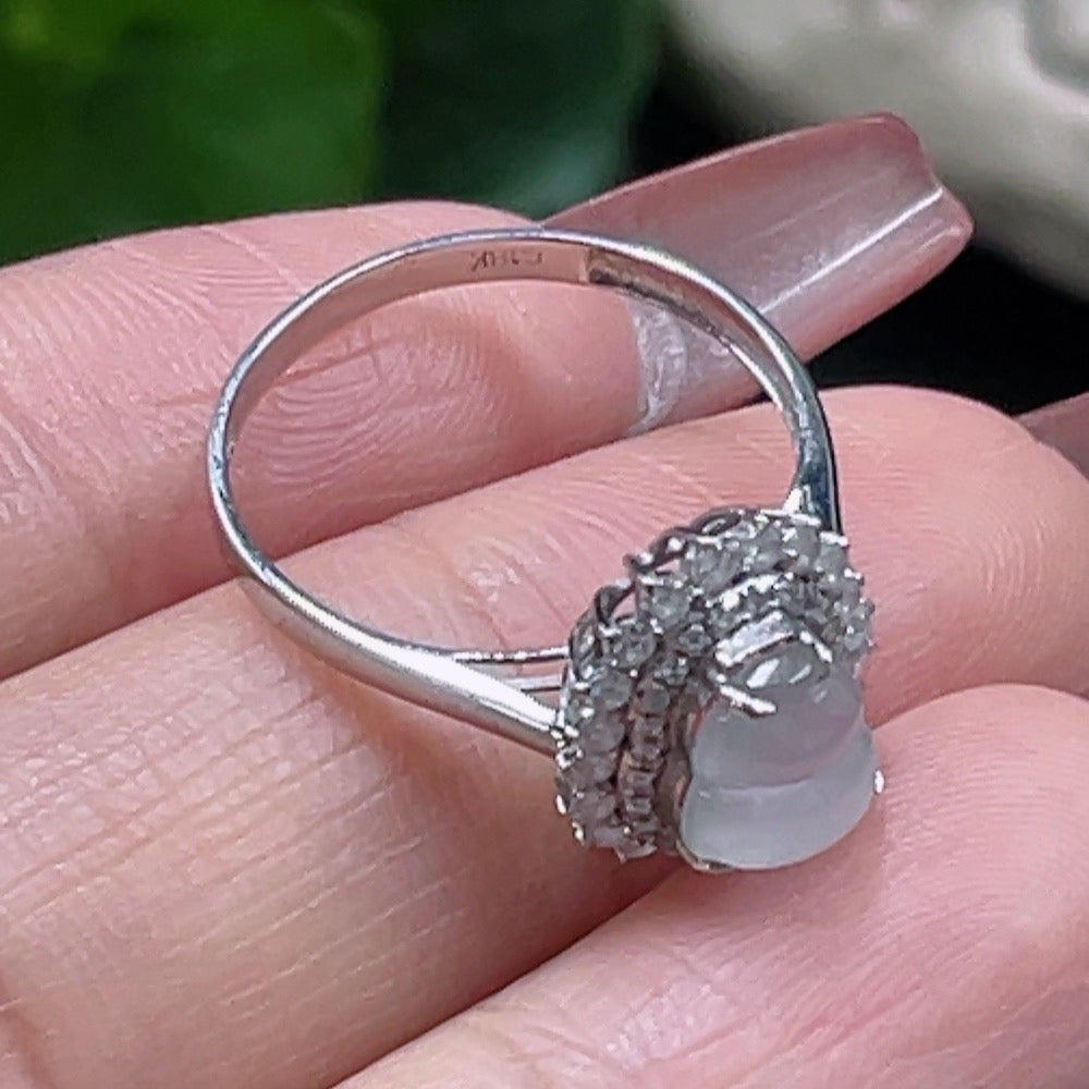 Jadeite Gourd Inlaid Ring 18K Gold Size 15 Total Weight Approx. 1.79g With Diamond Accents