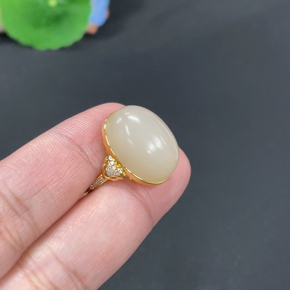 Hetian Jade Inlaid Ring Size 15 Total Weight Approx.6g 18k Non-Diamond