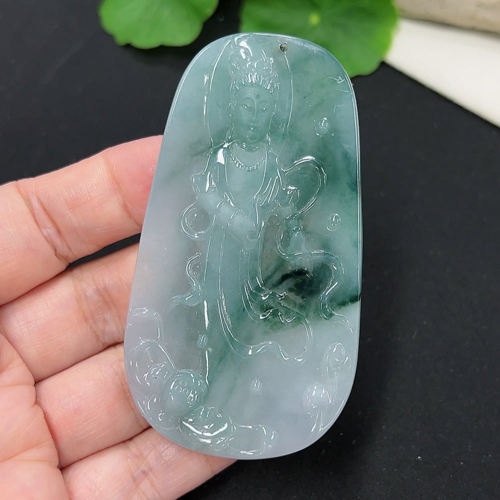 Jadeite Guanyin Pendant, Total Weight About 25.83g