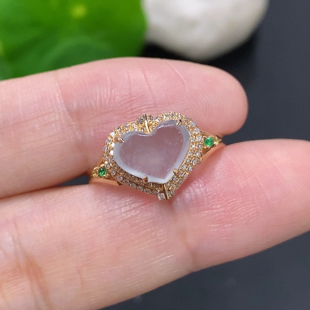 Jadeite and Diamond (Colorless) Ring in 18k Gold