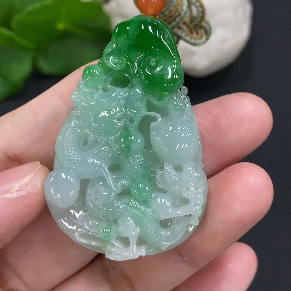 Jadeite Dragon Pendant Including Rope Total Weight Approximately 25.6g