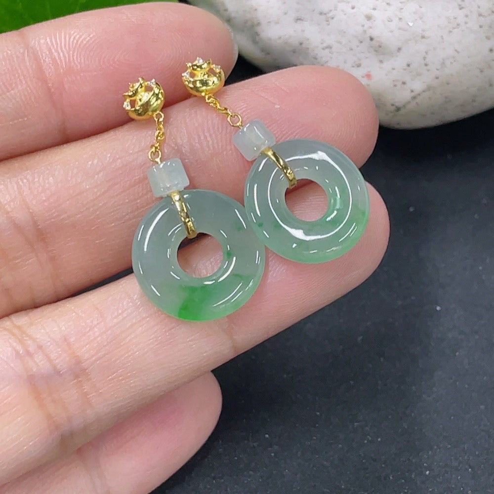 Jadeite earrings with 18k gold inlay, non-diamond