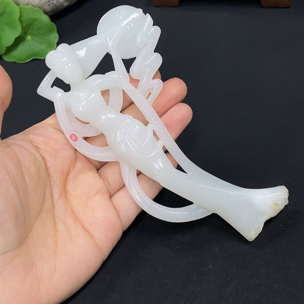 Hetian Jade Ornament - Dunhuang Flying Apsaras, Total Weight Approx. 74.6g, Undetermined Skin Color Origin, Contains Other Mineral Components