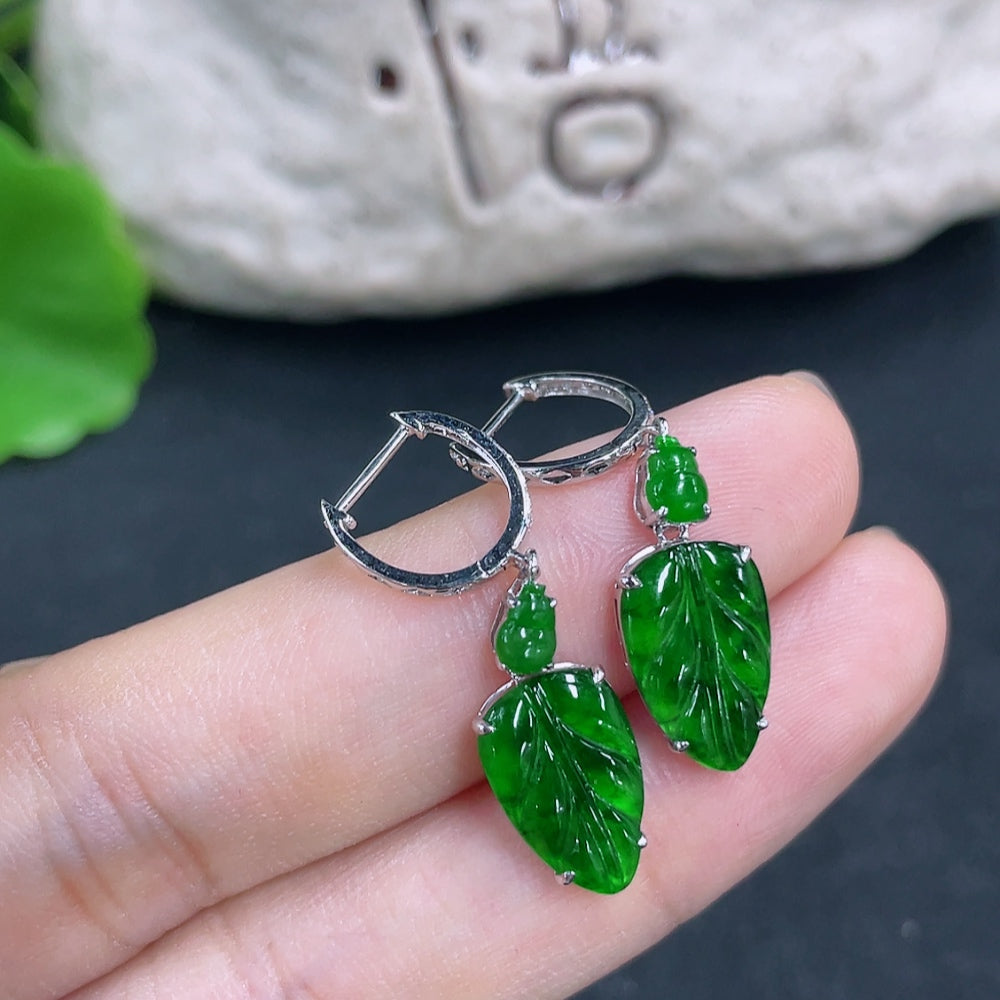 Jadeite Earrings 18k with Diamond Accents Total Weight Approx. 2.3g