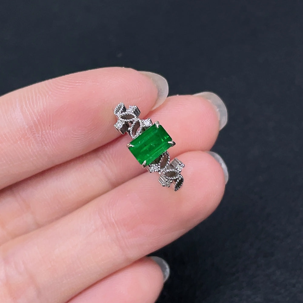 18K Gold Emerald Ring, Clarity Enhanced, Accented with Diamonds, With Certificate