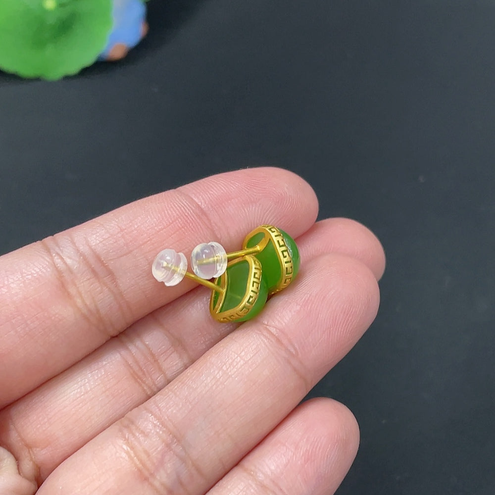 Hetian Jade Jasper Inlaid Earrings Total Weight Approx. 3g 18k