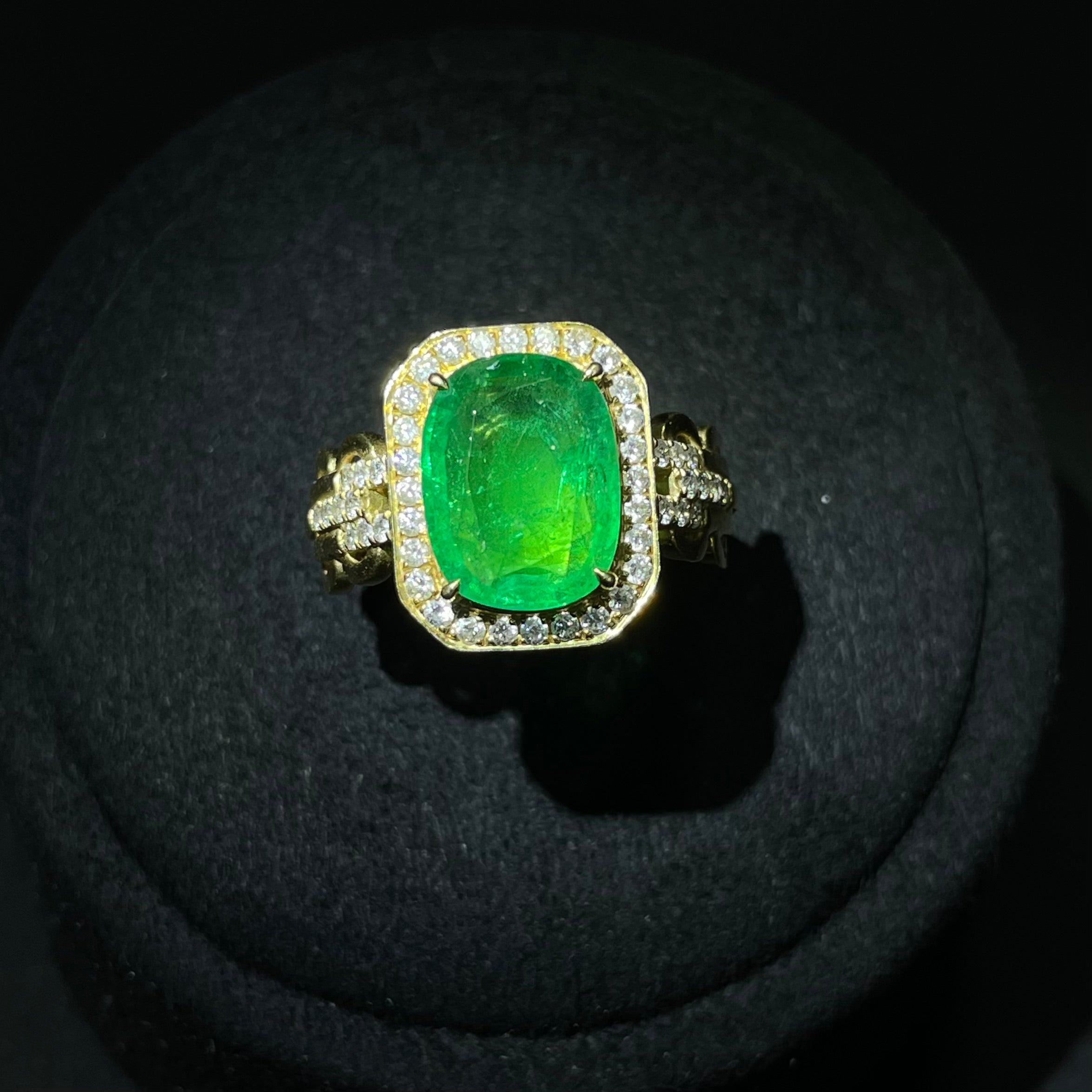 Emerald Ring in 18K Gold, Size 17, Total Weight Approx. 6.98g, Clarity Enhanced, Accented with Diamonds