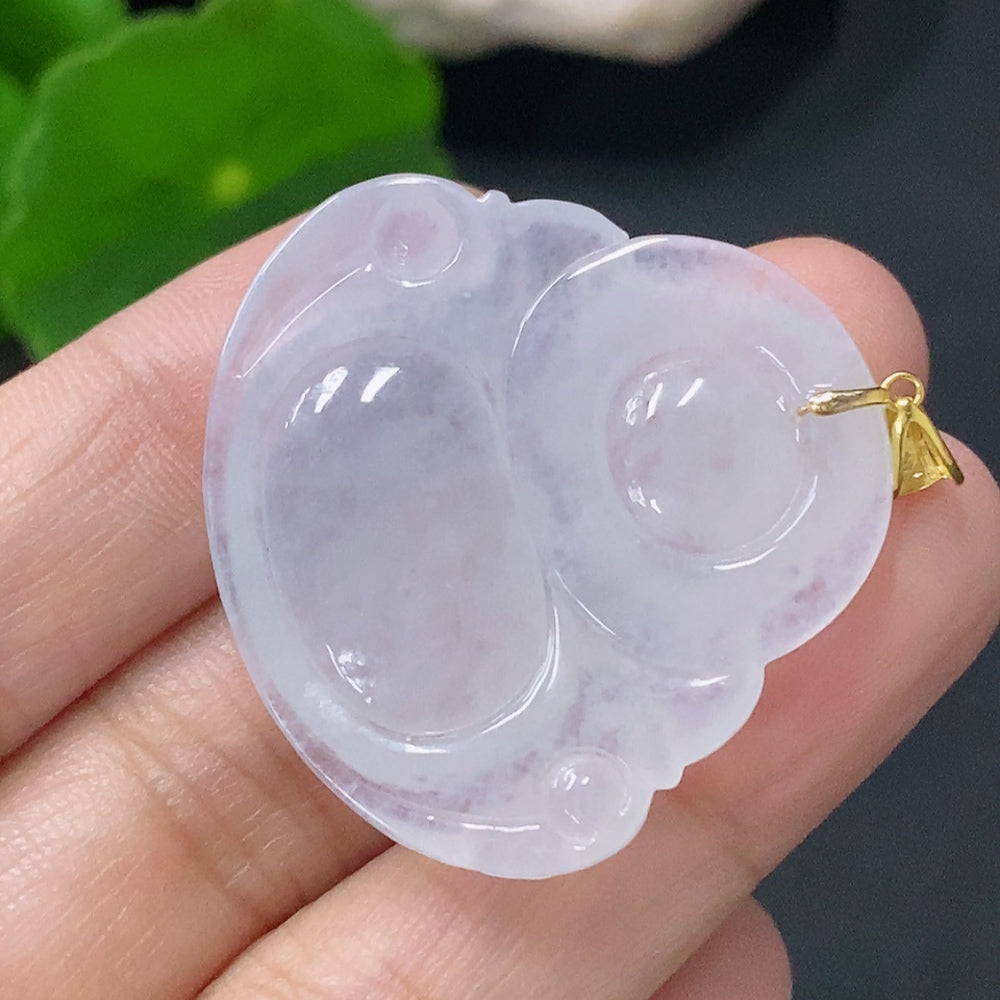 Jadeite Pendant Buddha with 18k Gold and Diamond Accent, Total Weight Approx. 9.42g
