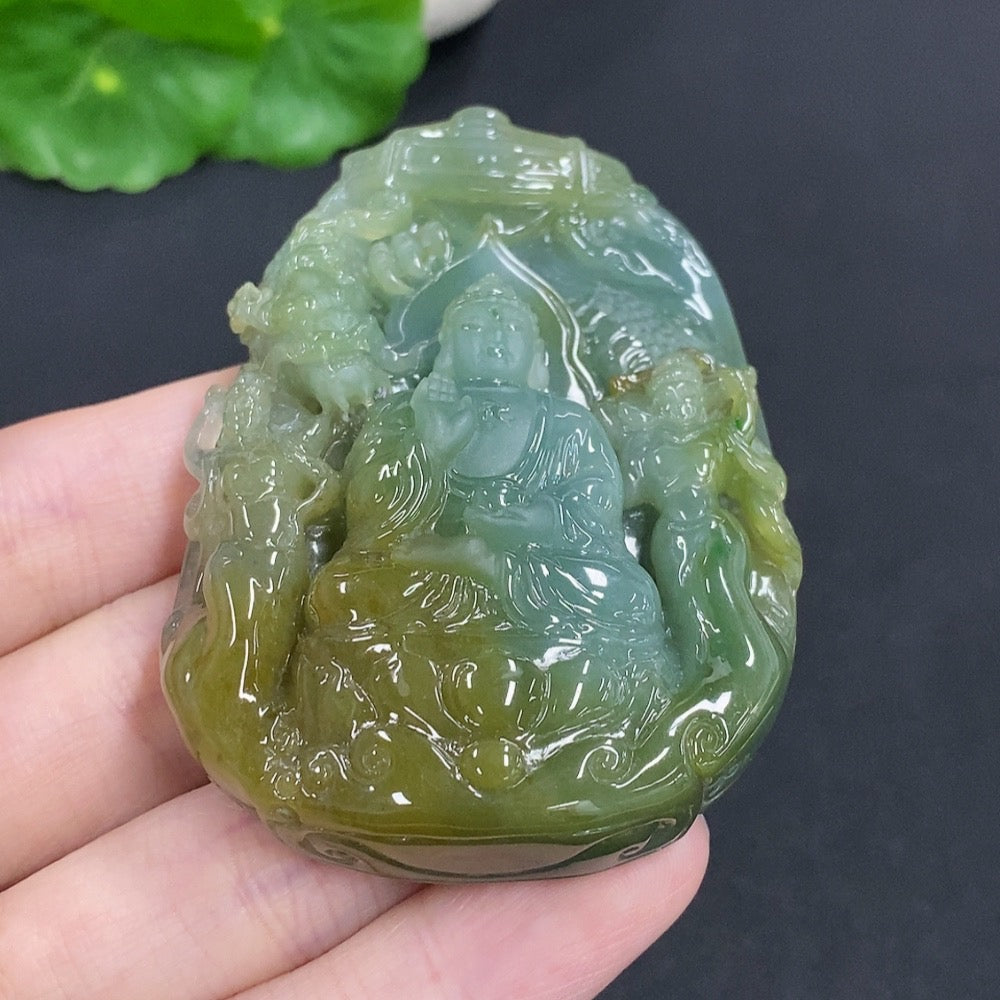 Jadeite Huayan Three Saints Pendant