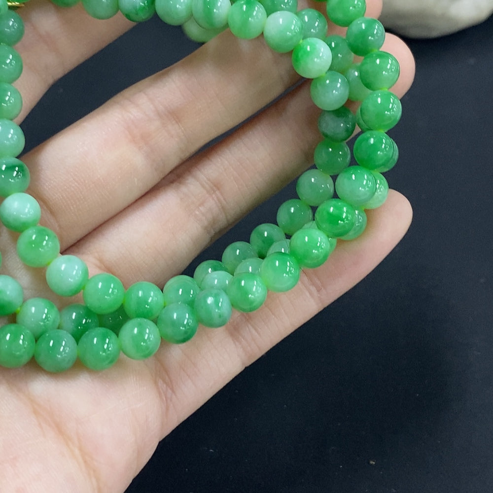 Jadeite Bead Necklace Approx. 6.5mm Non-Gold Total Weight About 51g (Including Other Mineral Components)