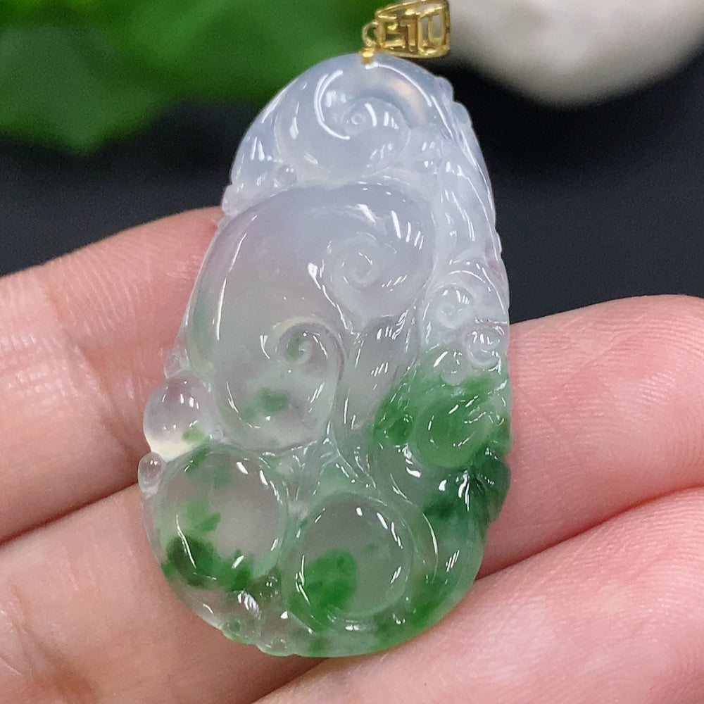 Jadeite Ruyi Pendant with 18K Gold Clasp, Total Weight Approx. 5g, Containing Other Mineral Components