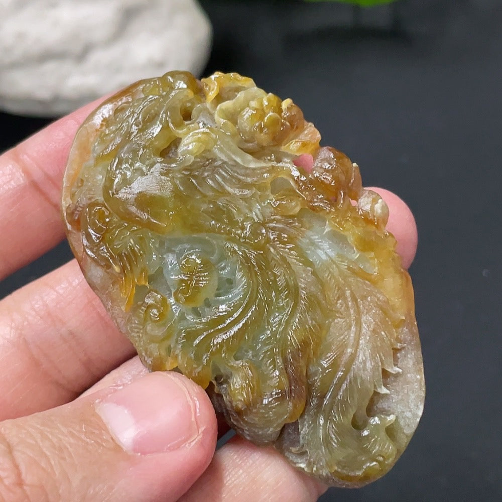 Jadeite Rough Phoenix Pendant Total Weight Approx.32g Color Origin Undetermined