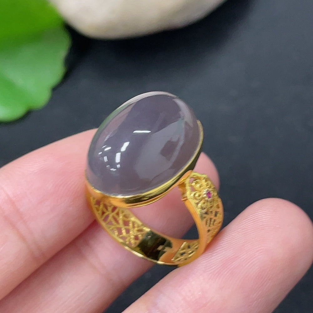 Hetian Jade Inlaid Ring 18k Gold