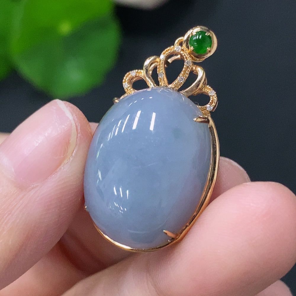 Jadeite Bezel-set Cabochon Pendant with 18k Gold and Diamond Accents, Total Weight Approx. 5.82g