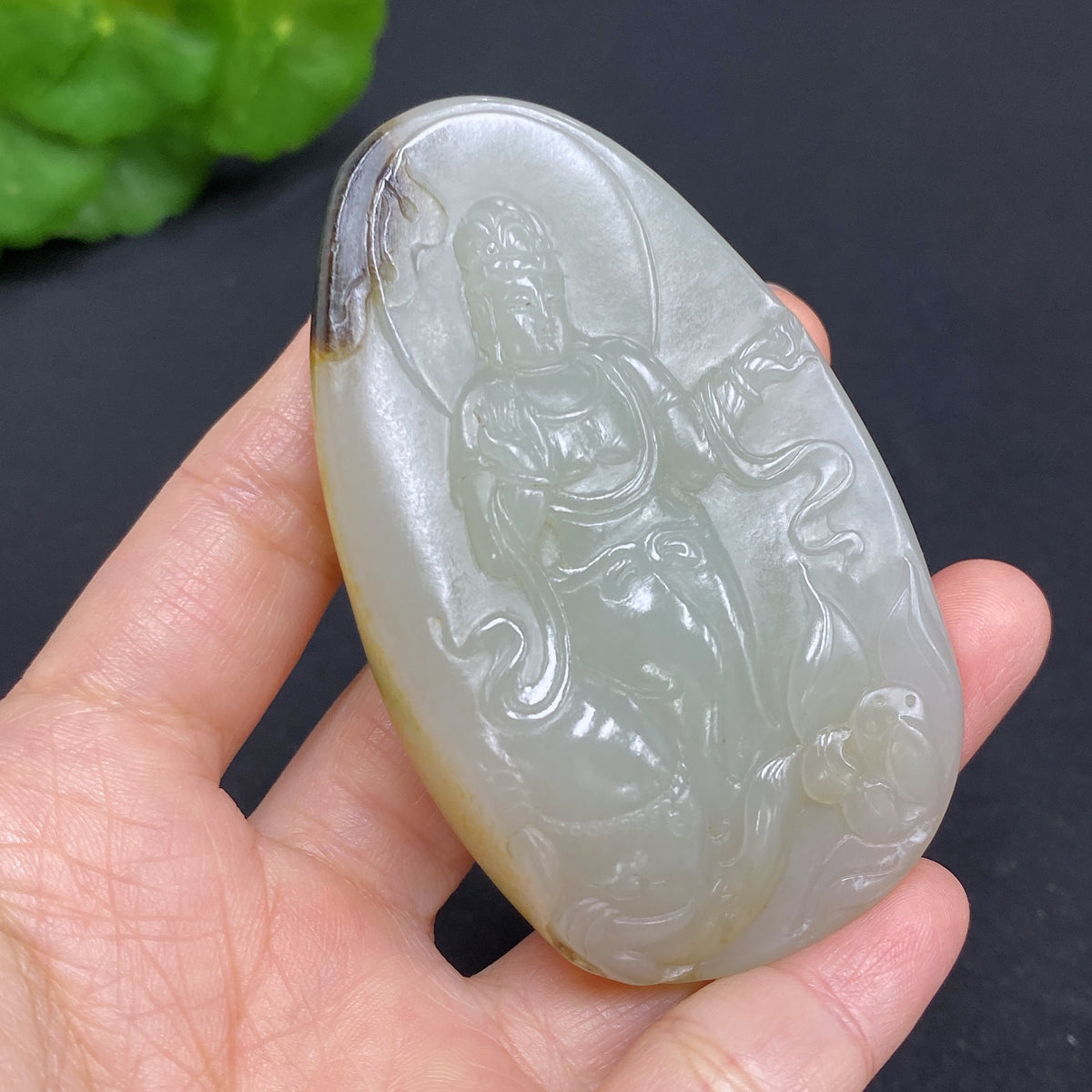 Hetian Jade Seed Material Samantabhadra Hand Piece, Approx. 96.4g; Skin Color Origin Undetermined