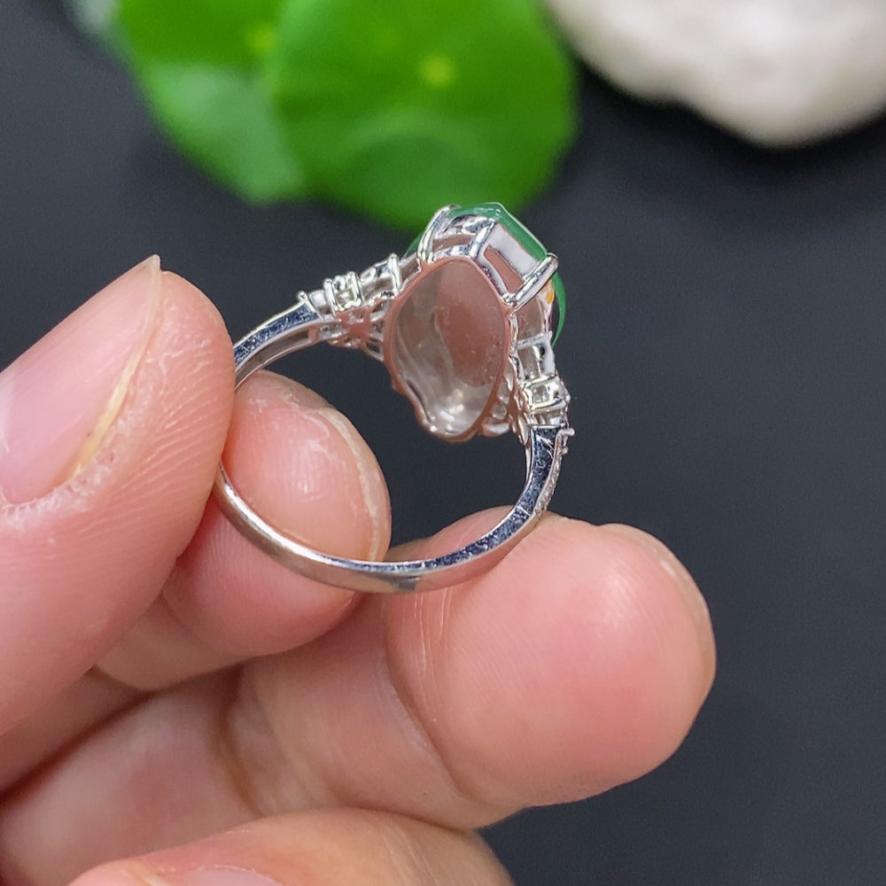 Jadeite Ring in 18K Gold (with Diamond Accents)