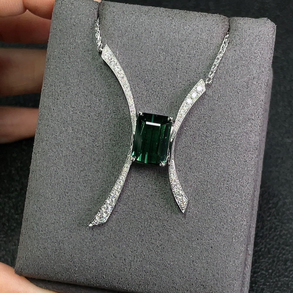 Tourmaline Inlaid Necklace, 18K Gold, Accented with Diamonds