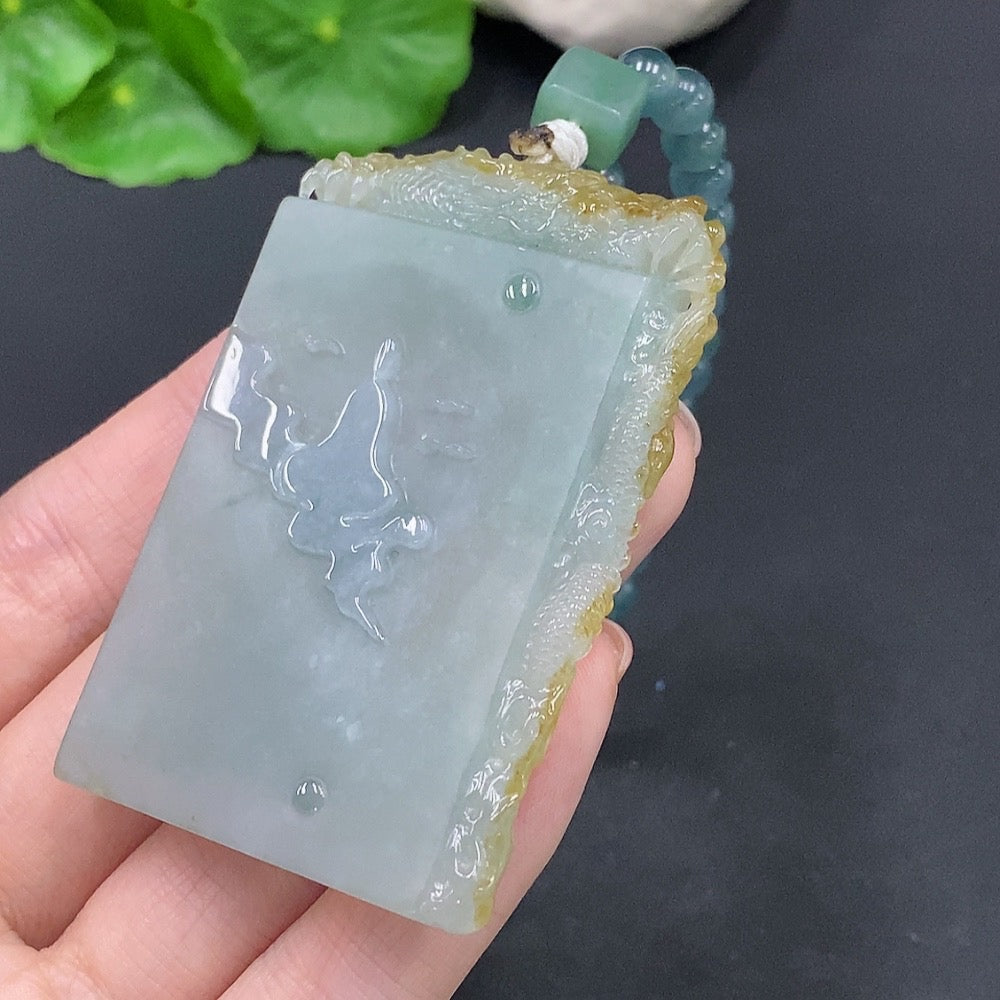 Jadeite Enlightenment Pendant Total weight about 90g (including rope weight) Color origin undetermined