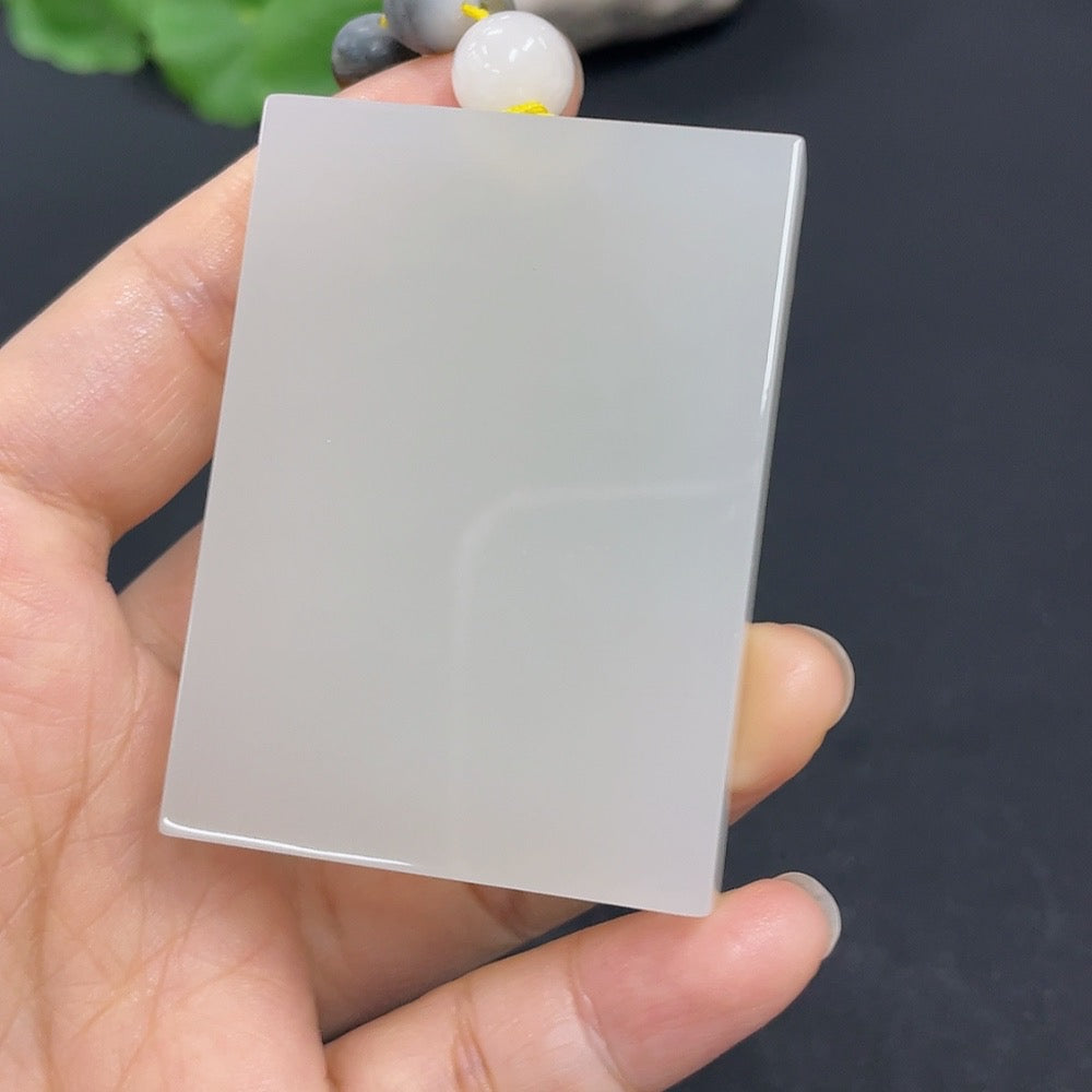 Plain Hetian jade pendant with chain, HKHQ brand, weighing 144.5g, showcasing smooth, polished jade craftsmanship.
