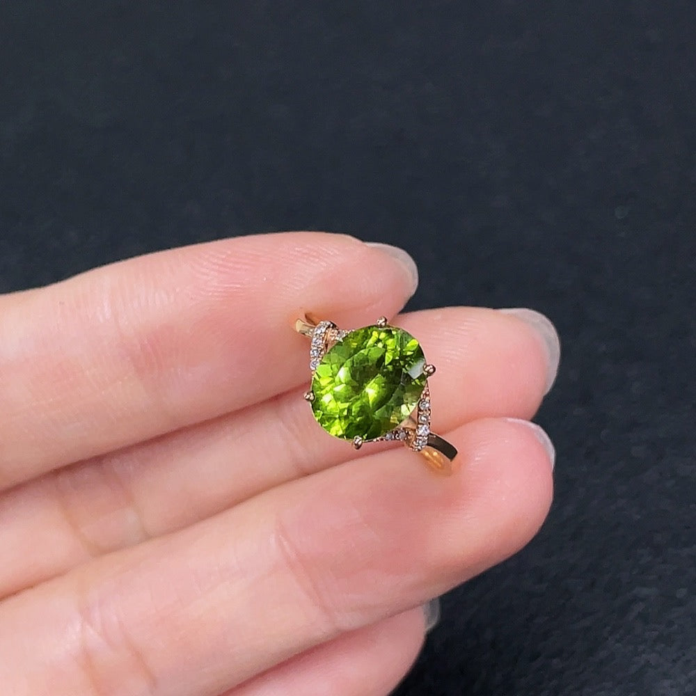 Peridot Ring in 18K Gold, Accented with Diamonds