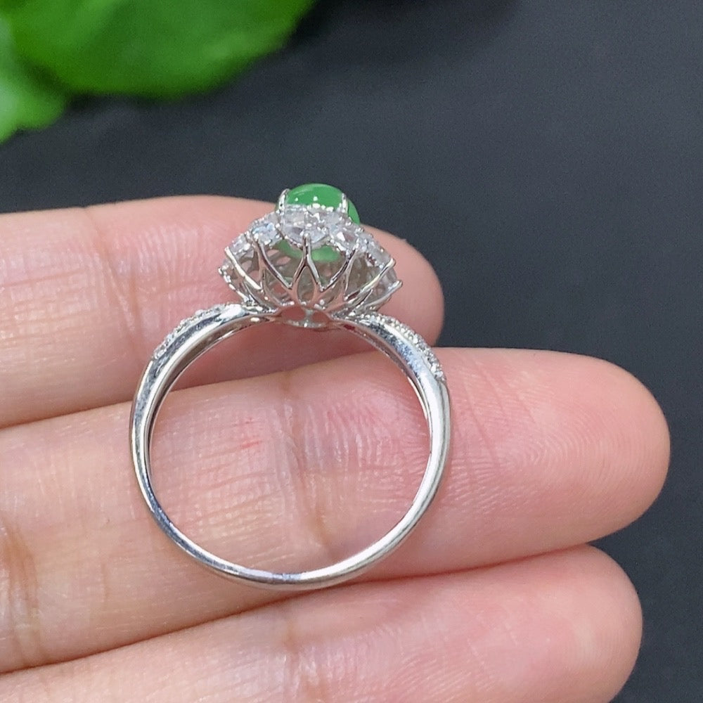 Jadeite Inlaid Ring 18k Non-Diamond Size 14 Total Weight Approx. 2.6g