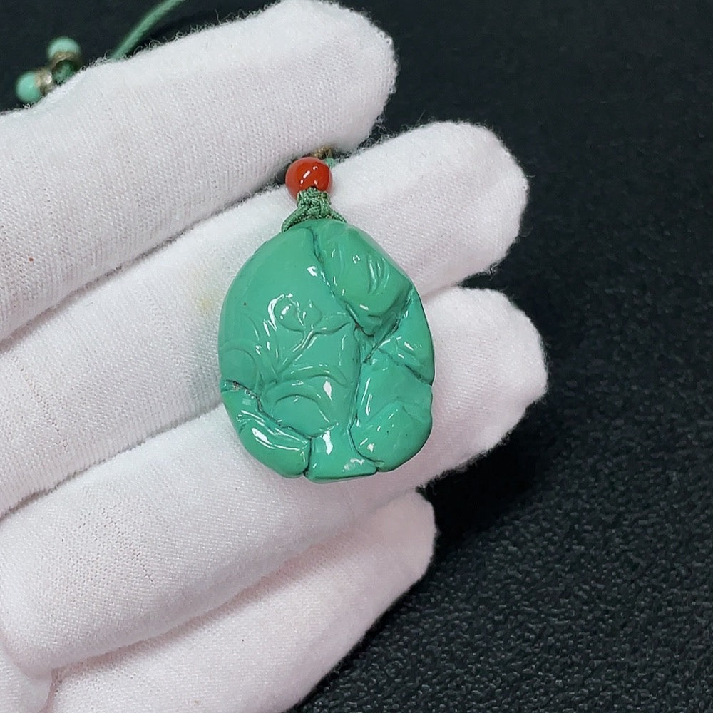Turquoise Pendant with Southern Red Agate (Total Weight Including Rope: Approx. 11.25g)