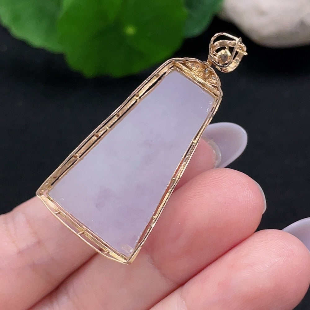 Jadeite Inlaid Pendant 18K Gold Total Weight Approx. 10.3g (with minimum accent diamonds only)