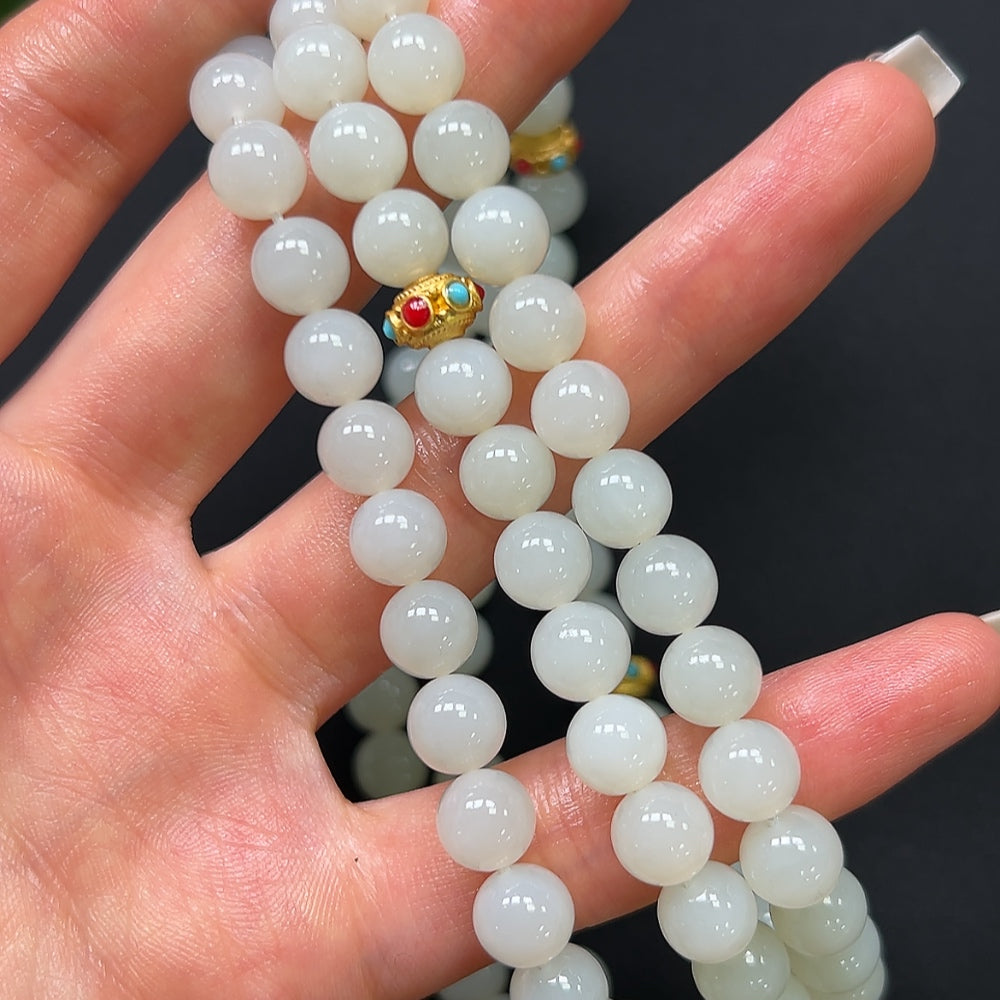 Hetian Jade Bead Necklace Non-Gold 8mm Approx. 93.02g