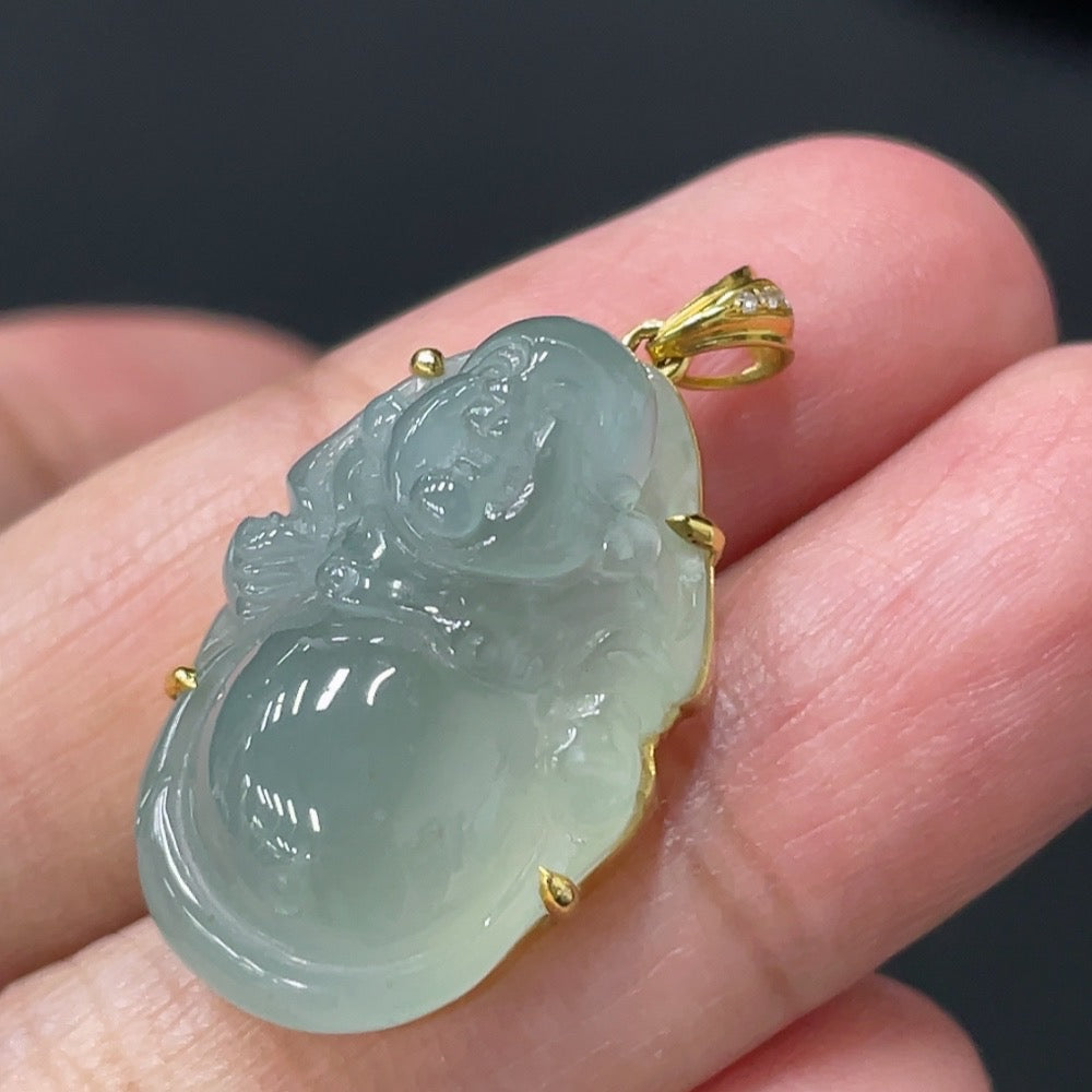 Jadeite Buddha Pendant with 18k Gold Setting, Total Weight Approx. 6.04g