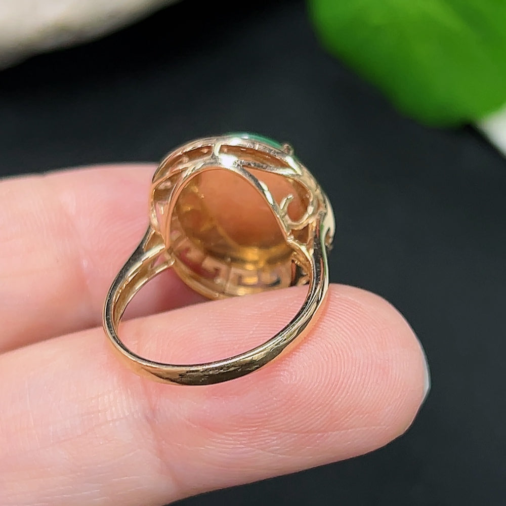 Jadeite Inlaid Ring Size 12 18K Gold Total Weight Approx. 4.7g
