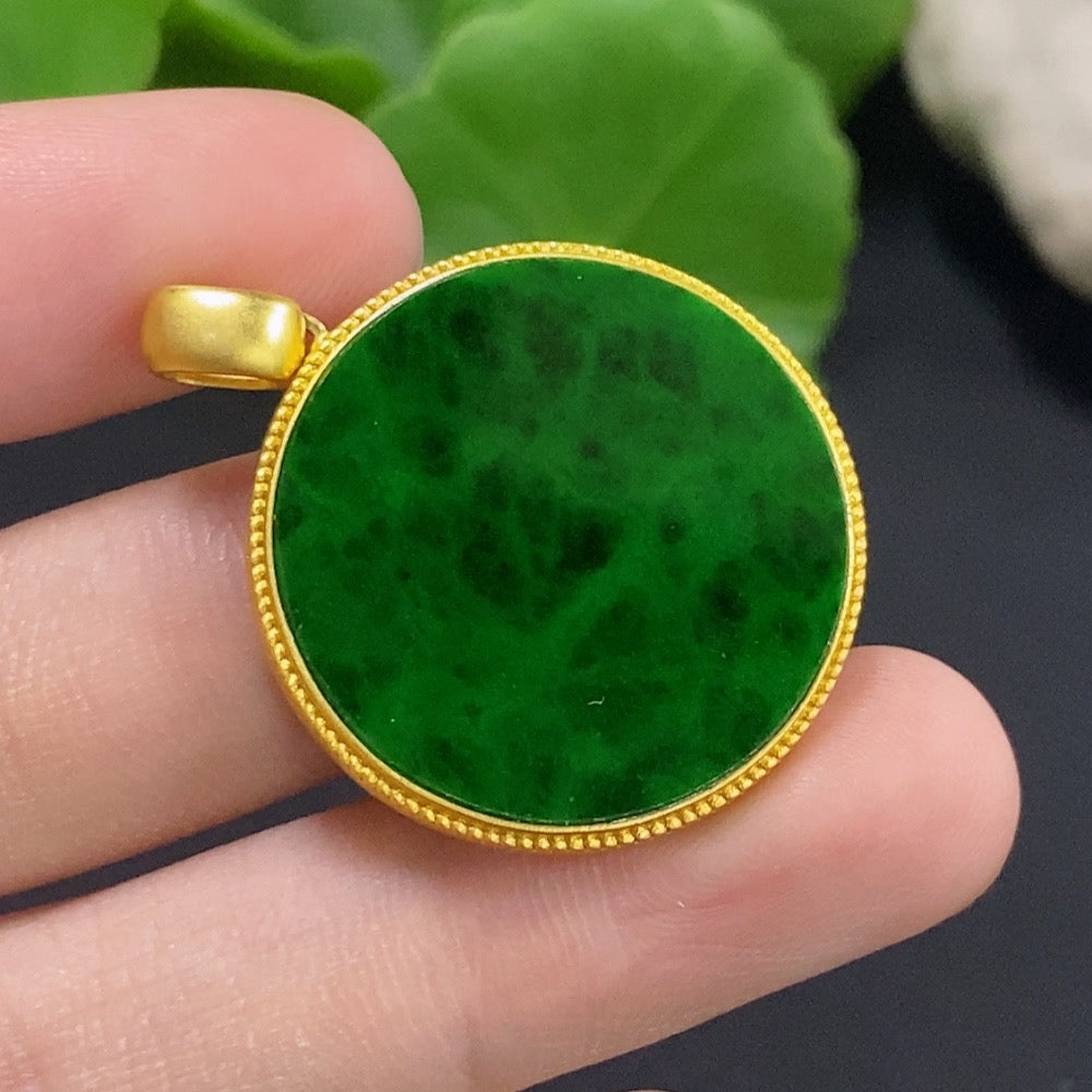 Jadeite Plain Pendant with 18k Mounting Containing Other Mineral Components (Full Thickness Card)