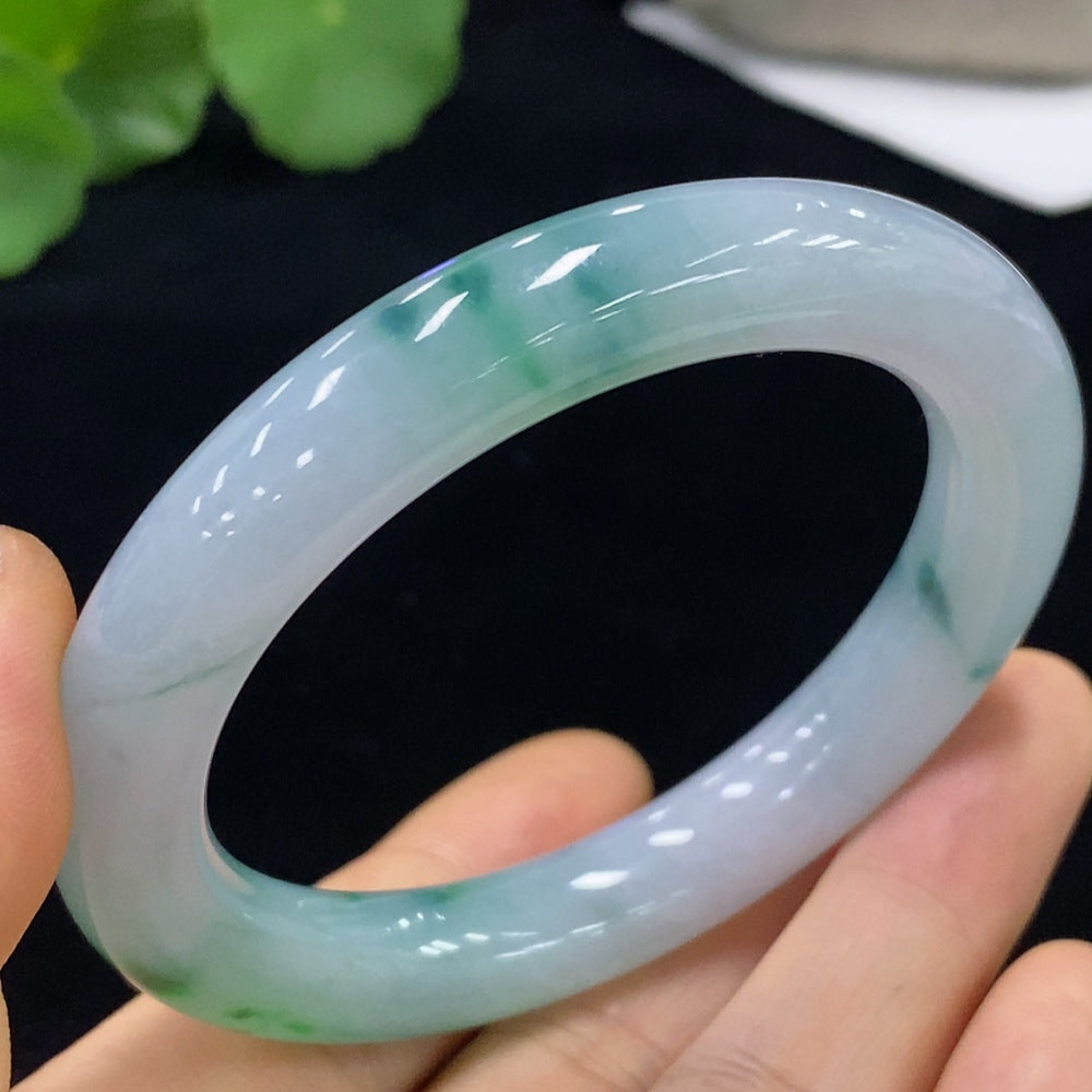 Jadeite Round Bangle with Other Mineral Components, Total Weight Approx. 50.93g, Size 52.4