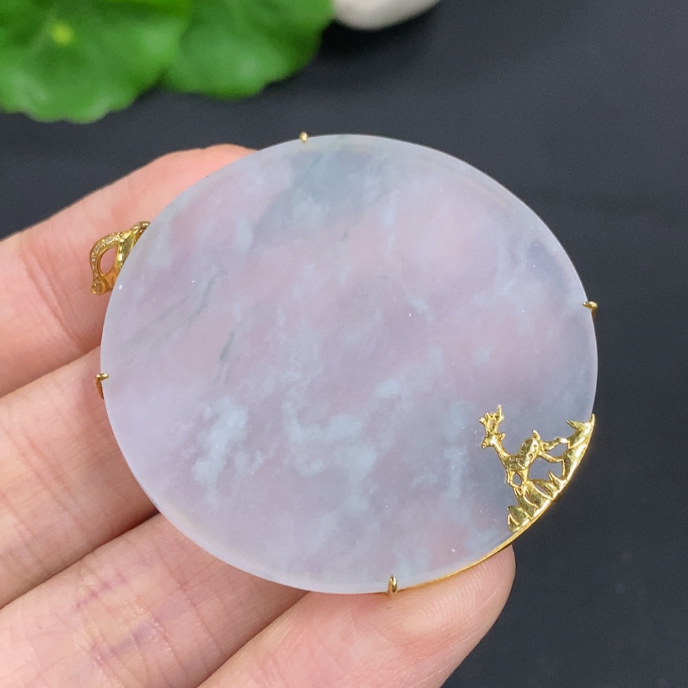 Jadeite plain pendant with diamond accents on 18K gold chain, elegant necklace by HKHQ.