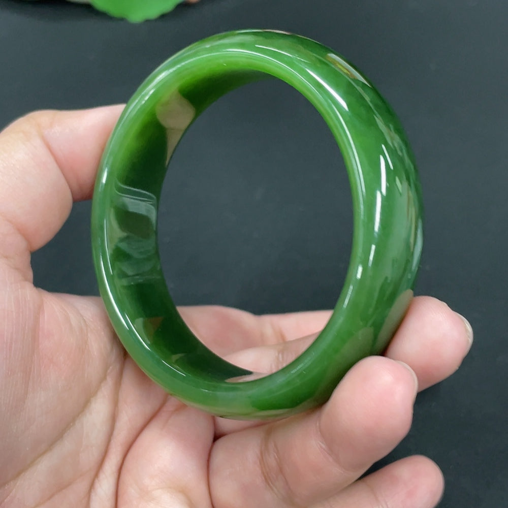 Hetian Jade Green Jade Round Bracelet Size 58.5 Total Weight Approx. 70.4g