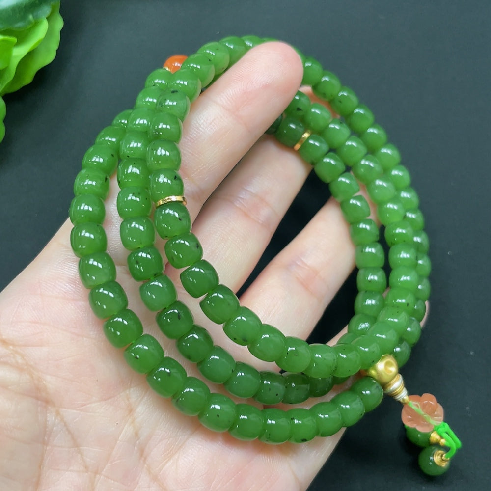 Hetian Jade Bead Necklace, Non-Gold, Non-Hetian Jade Beads, 6.8mm, Total Weight Approx. 61.76g
