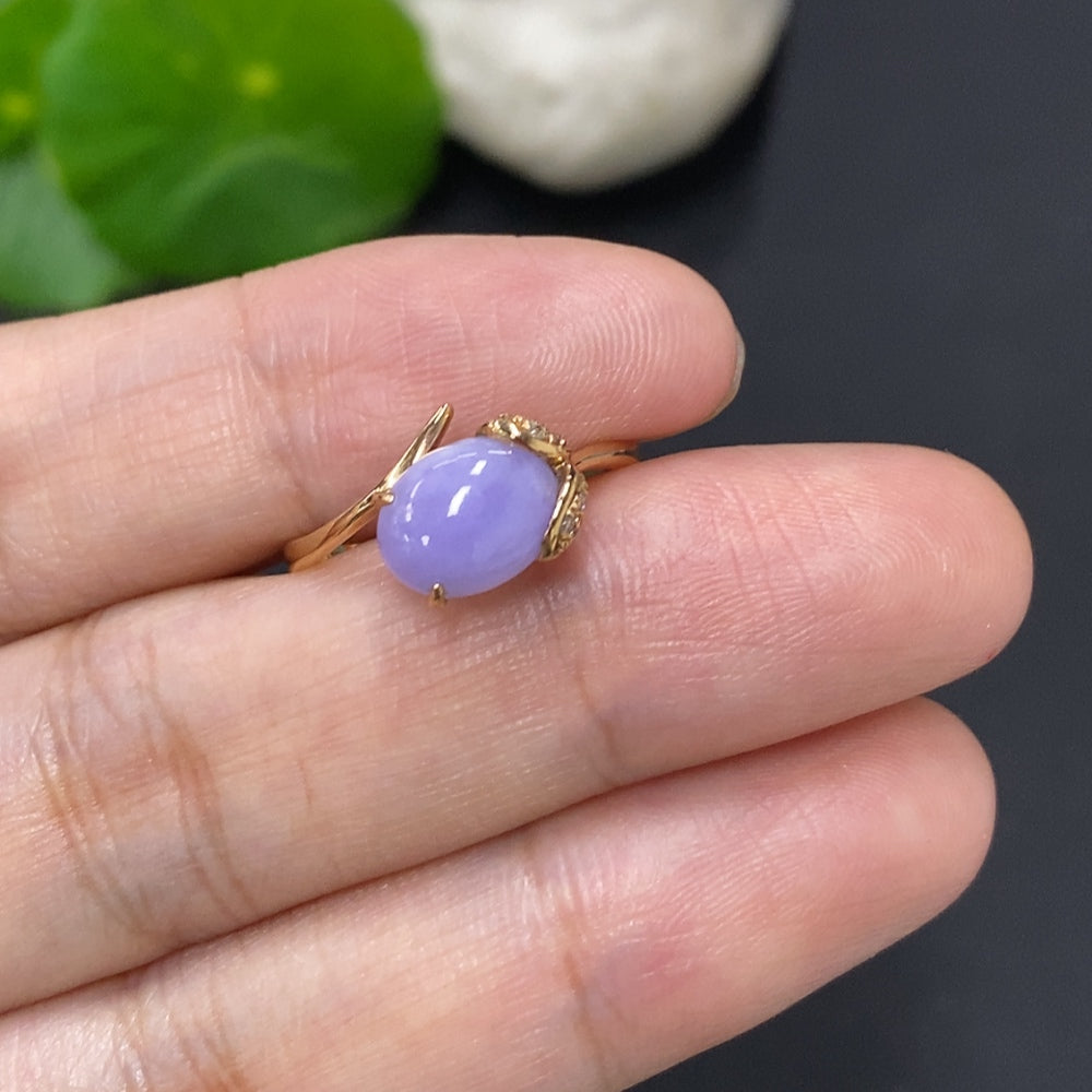 Jadeite Cabochon Ring in 18K Gold Size 13 Total Weight Approx. 2.5g (With Diamond Accents)