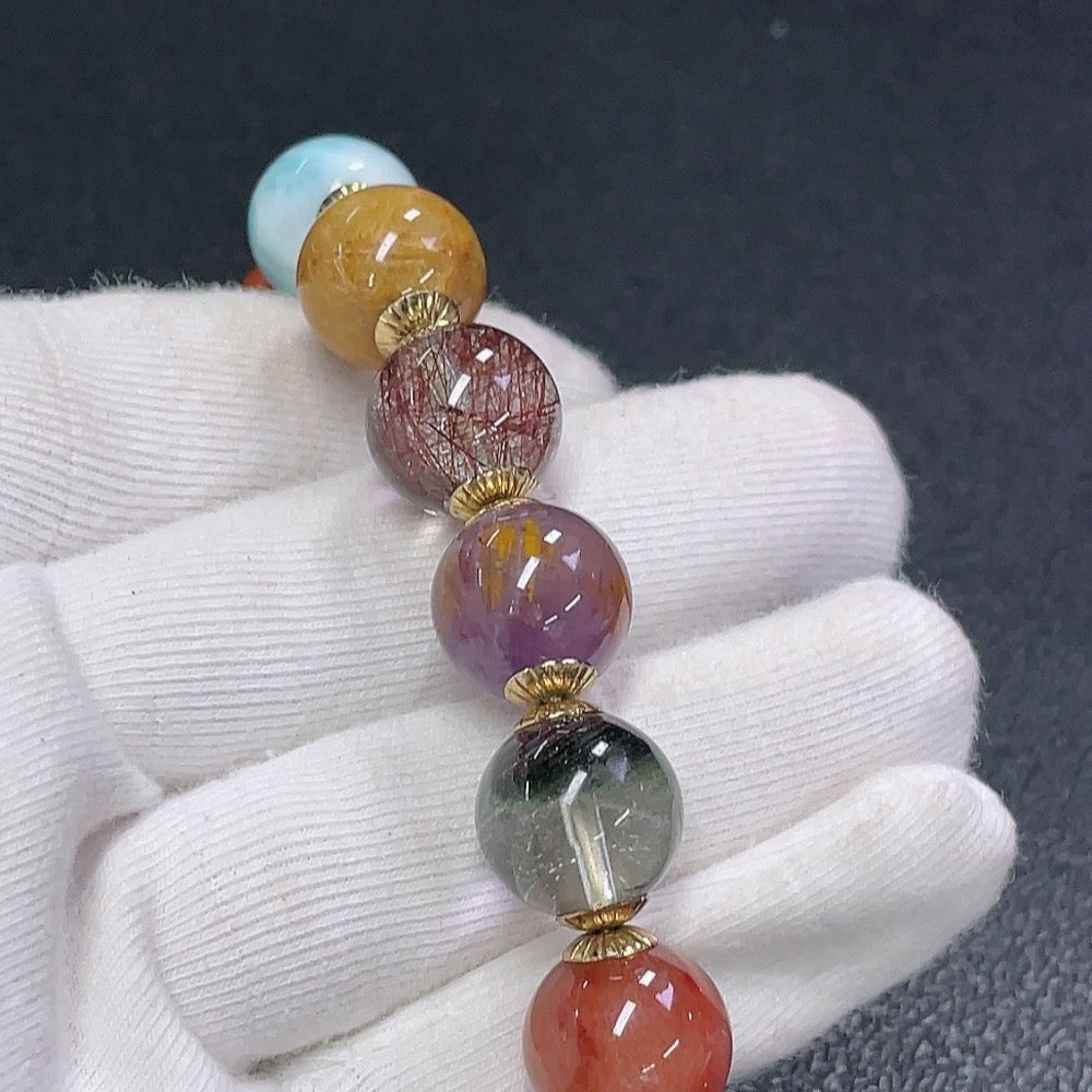 Crystal Bracelet, Approx. 13mm, Total Weight Approx. 47.40g, with Larimar and Red Agate