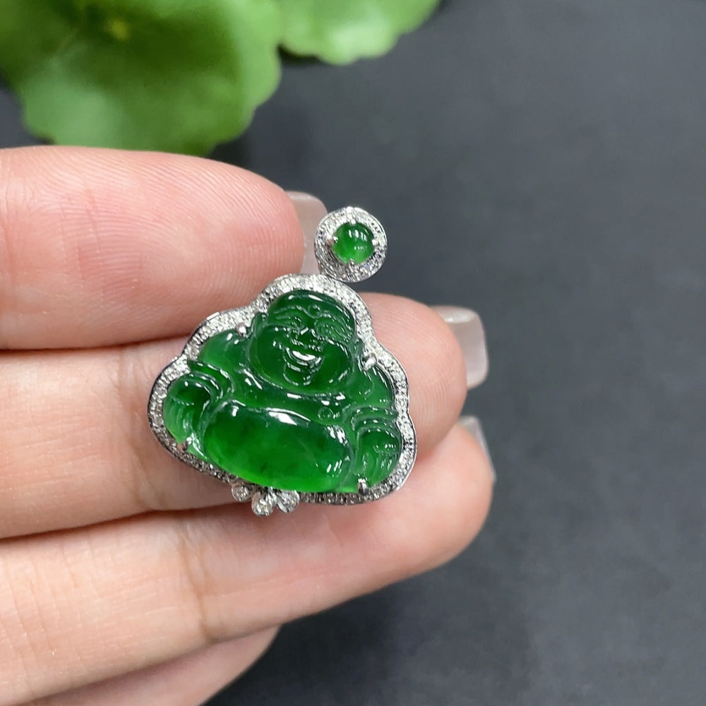 Jadeite Inlaid Buddha Pendant 18k Total Weight Approx. 2.75g