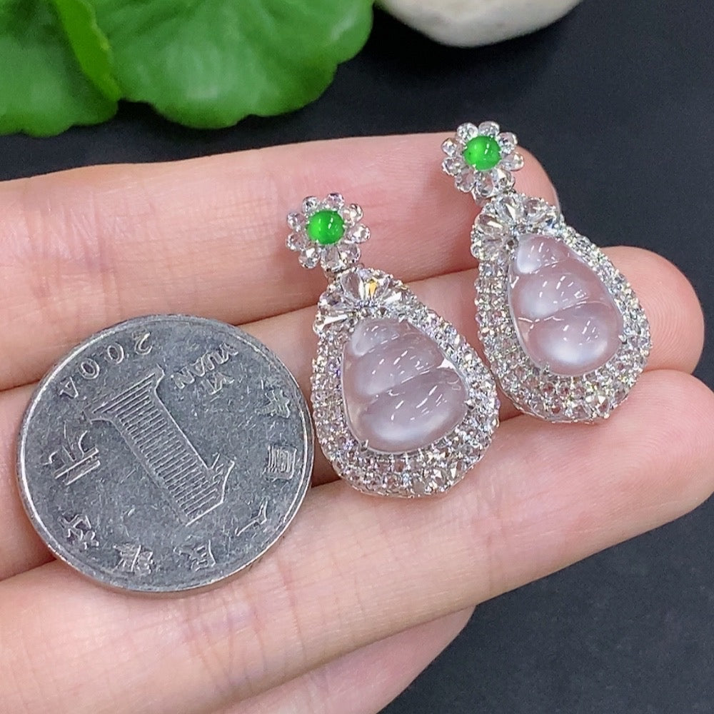 Jadeite Lucky Bean Pendant Lot in 18K Gold with Diamond Accents