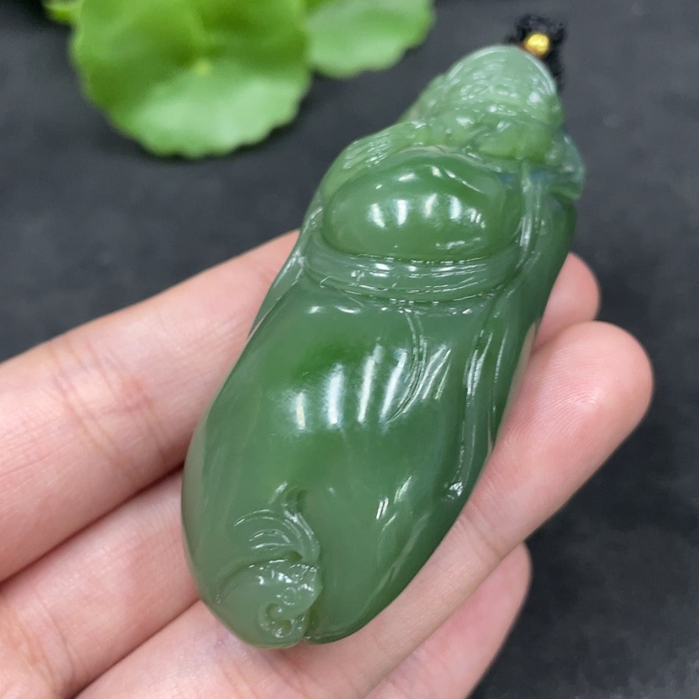 Hetian Jade Pendant  God of Wealth  Total Weight Approx. (Including Rope) 67.4g