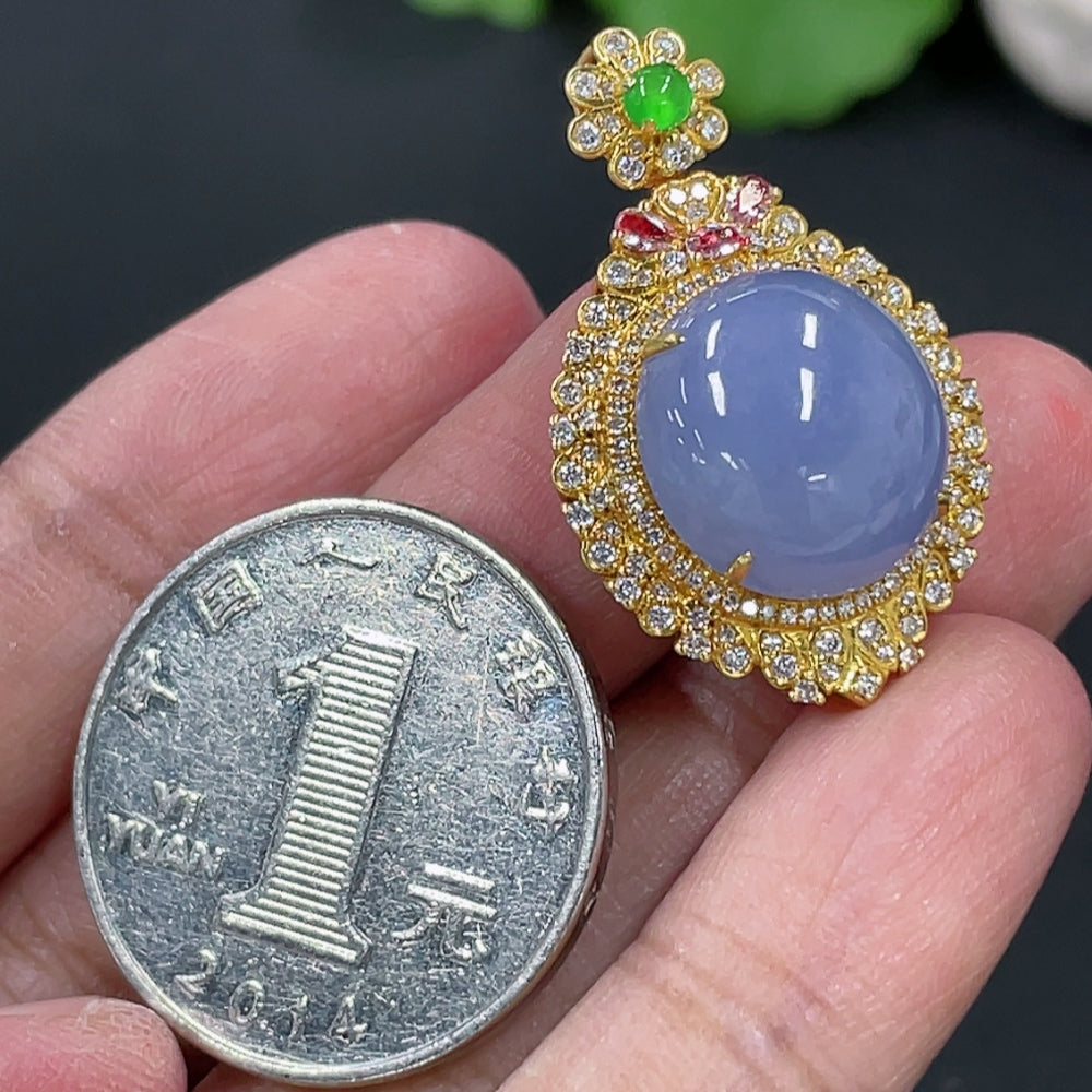 Jadeite Cabochon Pendant with 18K Gold Setting, Non-Diamond Accents (Medium 3 Pieces)