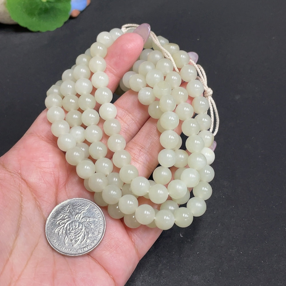 Hetian Jade Bead Necklace Approx. 7.7mm Total Weight About 86g