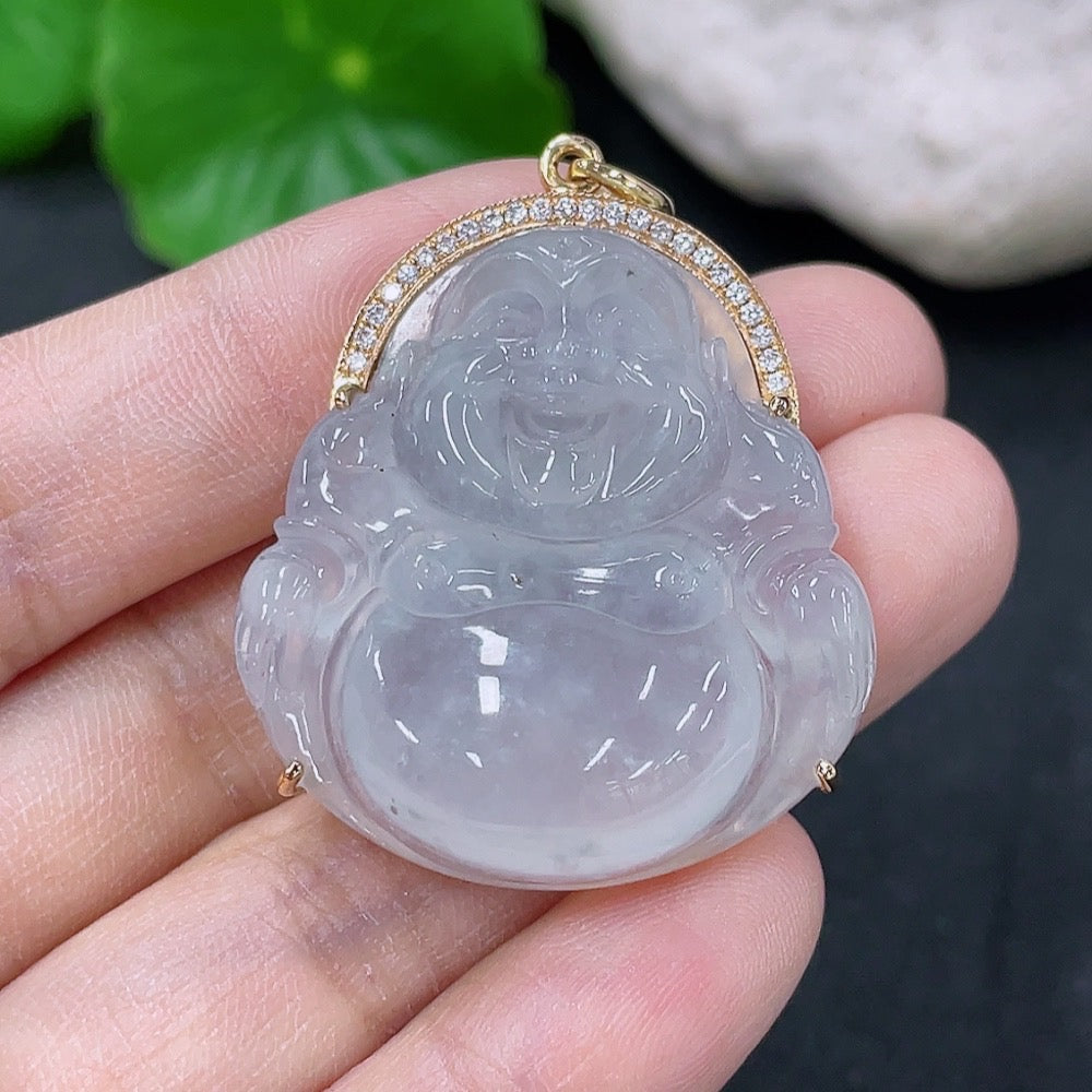 Jadeite Buddha Pendant with 18k Gold and Diamond Accents