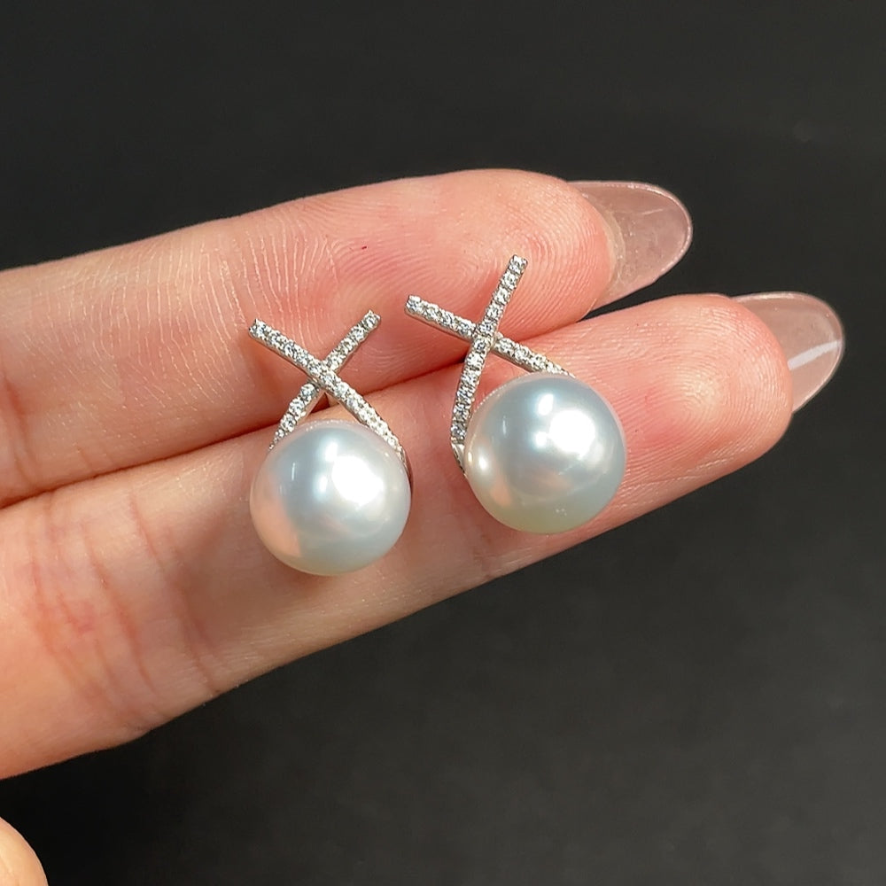 18K Sea Water Pearl Earrings (Non-Diamond) Total Weight Approx. 3.92g Size About 9.7mm