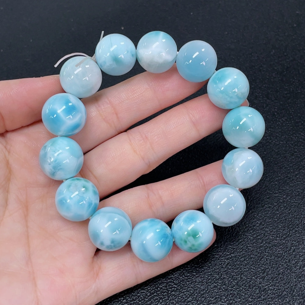 Larimar bead bracelet, bead, visible organic inclusions