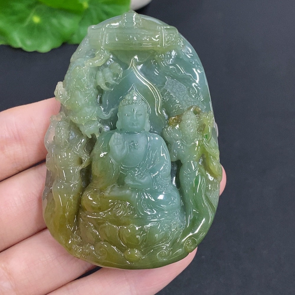 Jadeite Huayan Three Saints Pendant