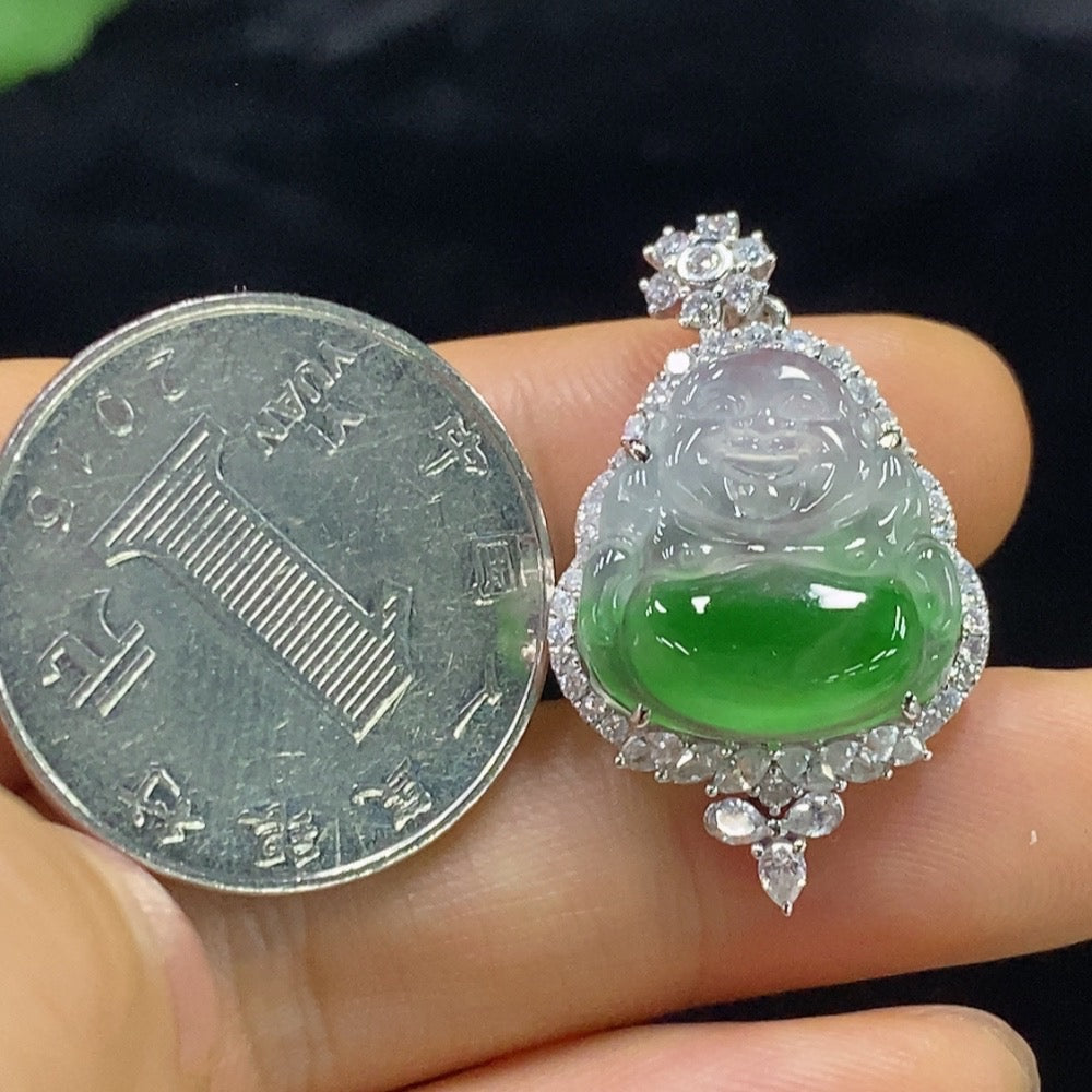 Jadeite Buddha Pendant with 18k Gold Mounting, Total Weight Approx. 4.32g