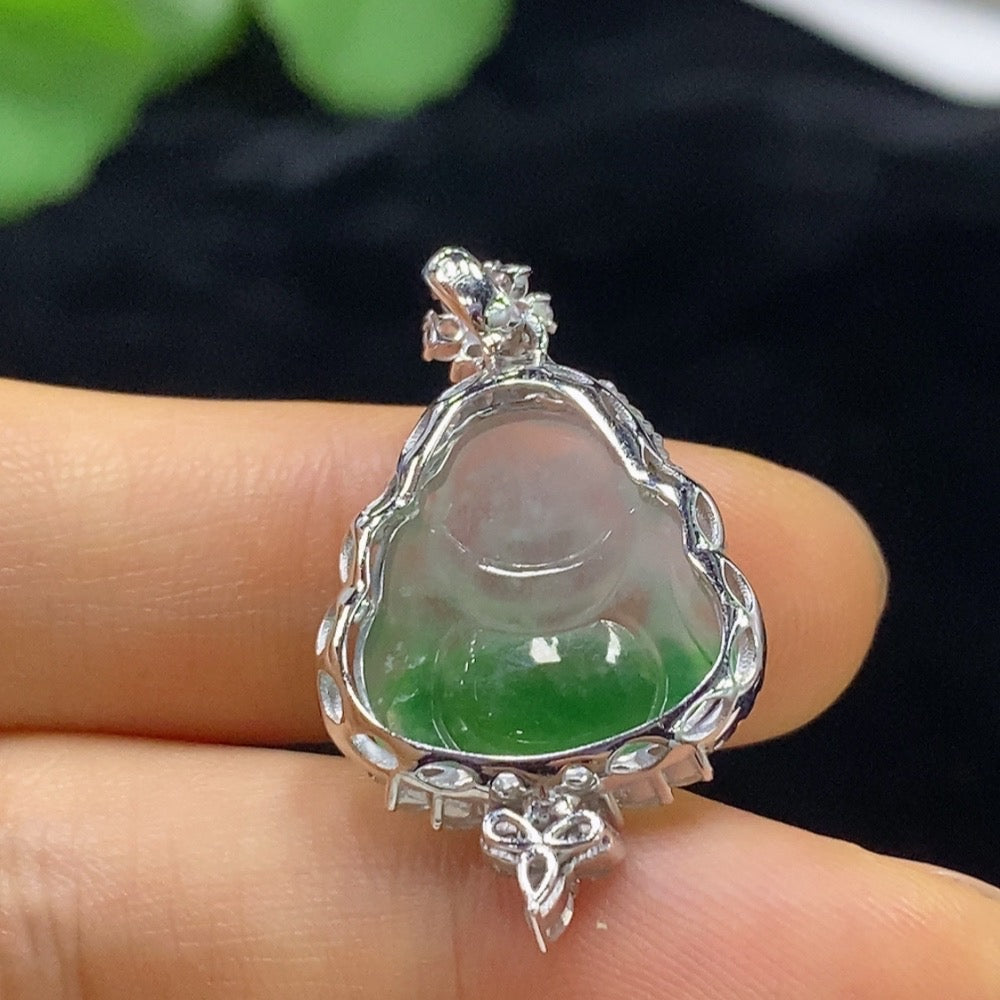Jadeite Buddha Pendant with 18k Gold Mounting, Total Weight Approx. 4.32g