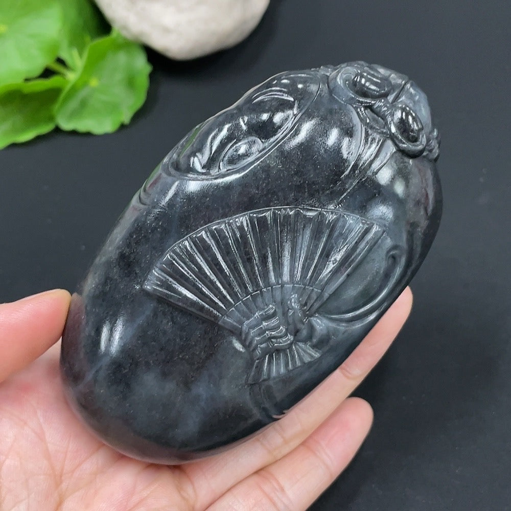 Hetian Jade Black and White Seed Material Handheld Piece - Zhong Kui, Total Weight Approx. 349.4g